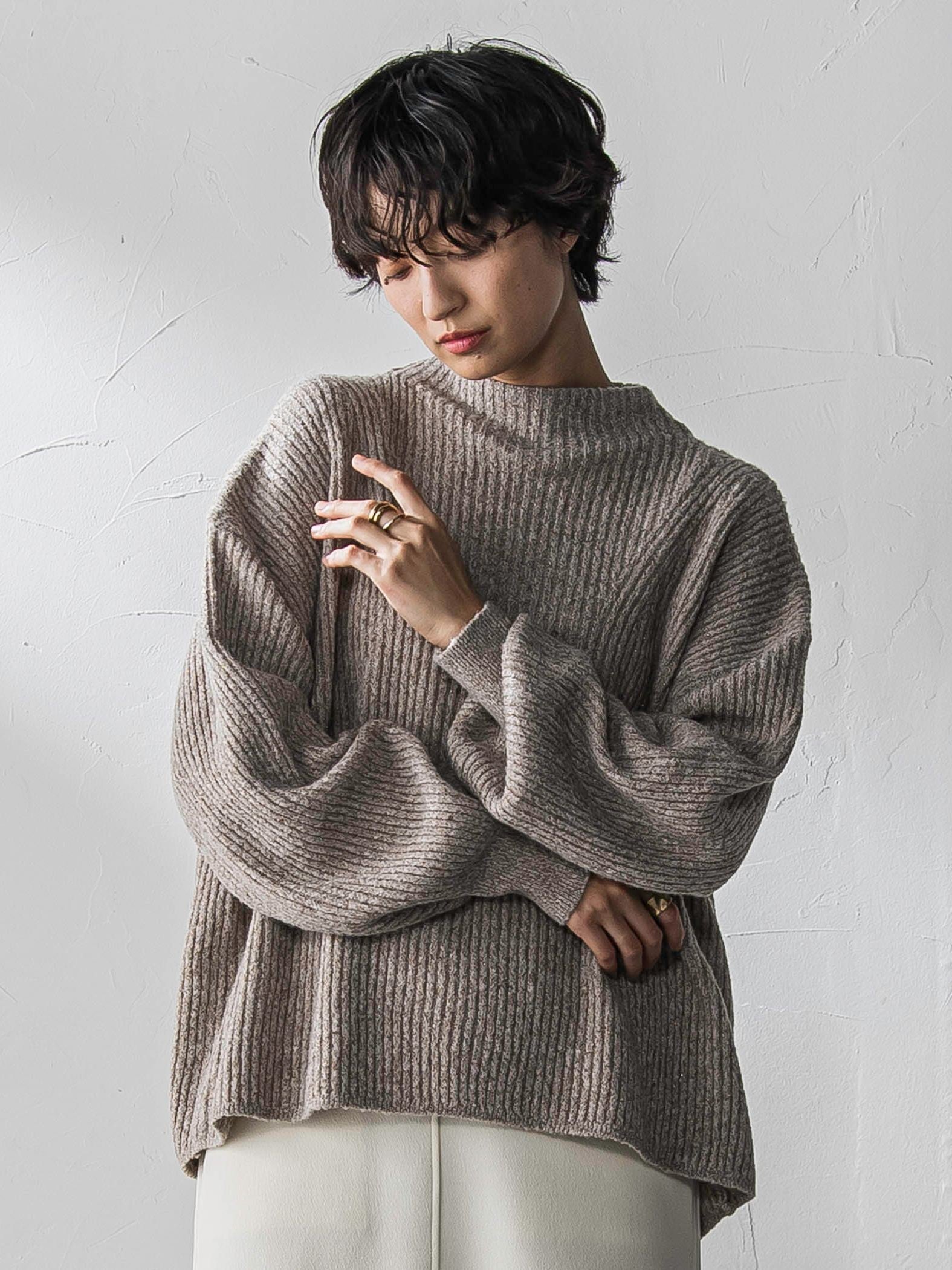 ラメリブボトルネックニット≪手洗い可能≫