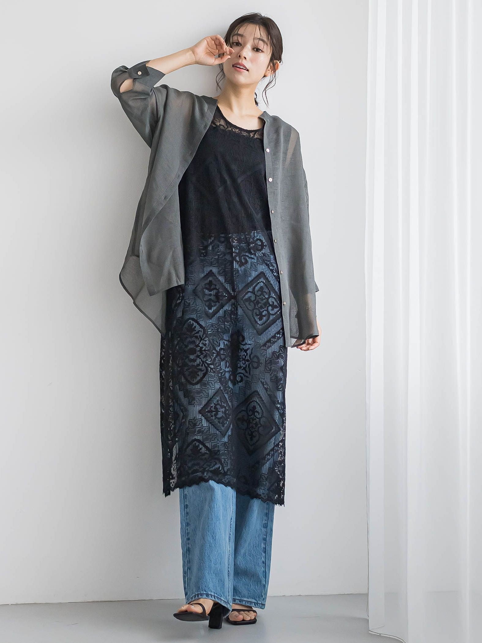 【WEB限定】シアーリネンライクBACKリボンシャツ≪手洗い可能≫