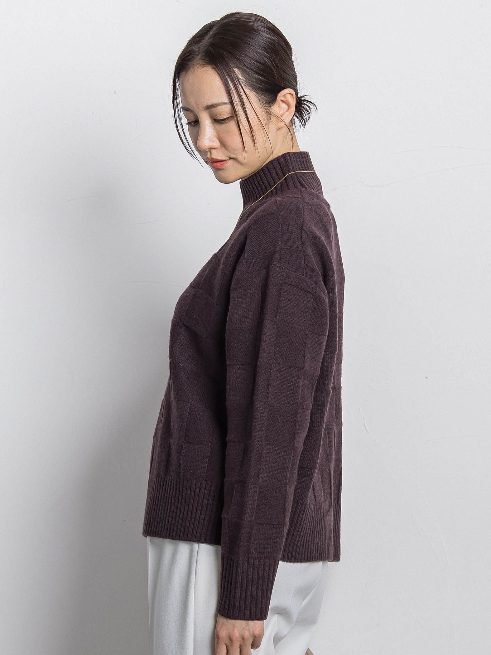 格子柄ハイネックニット≪洗える≫