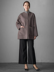 【大きいサイズ】ノーカラーウールリバーコート