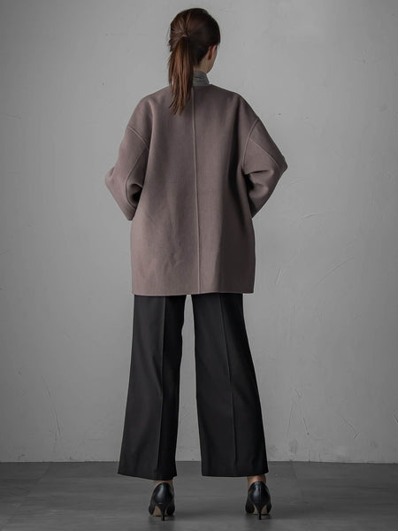 【大きいサイズ】ノーカラーウールリバーコート