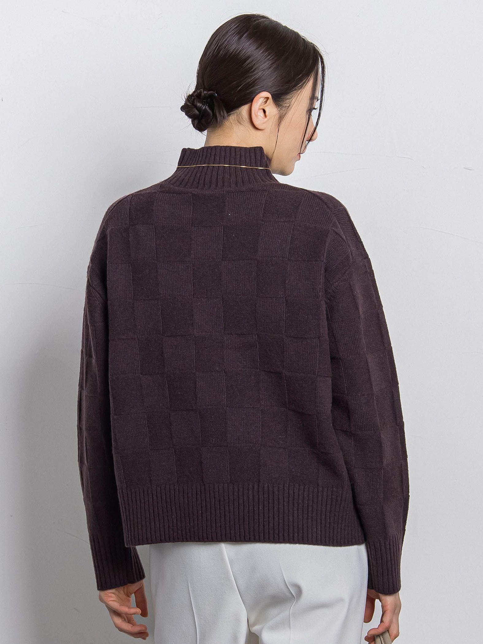 格子柄ハイネックニット≪洗える≫