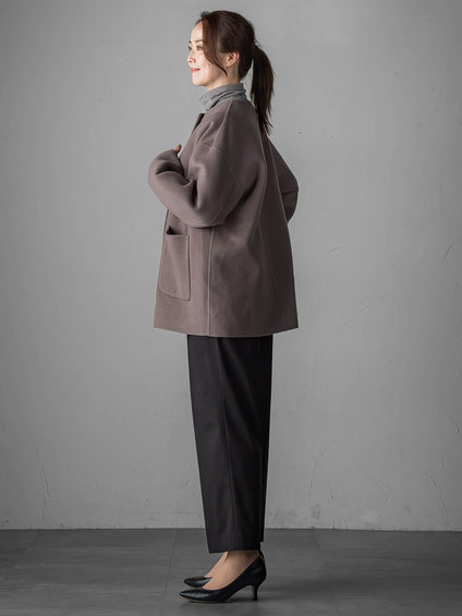 【大きいサイズ】ノーカラーウールリバーコート