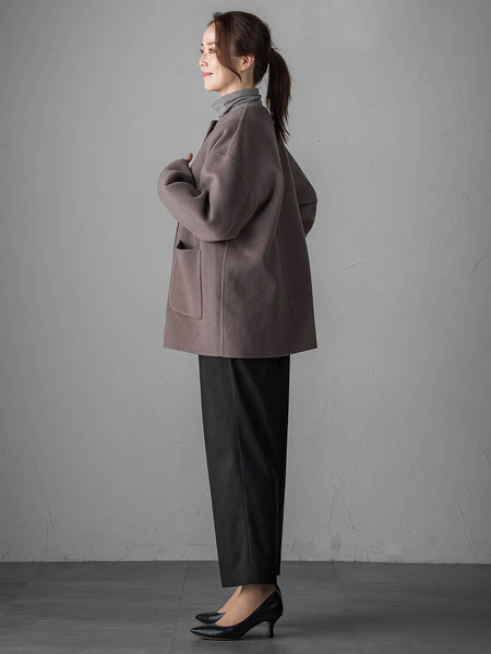 【大きいサイズ】ノーカラーウールリバーコート