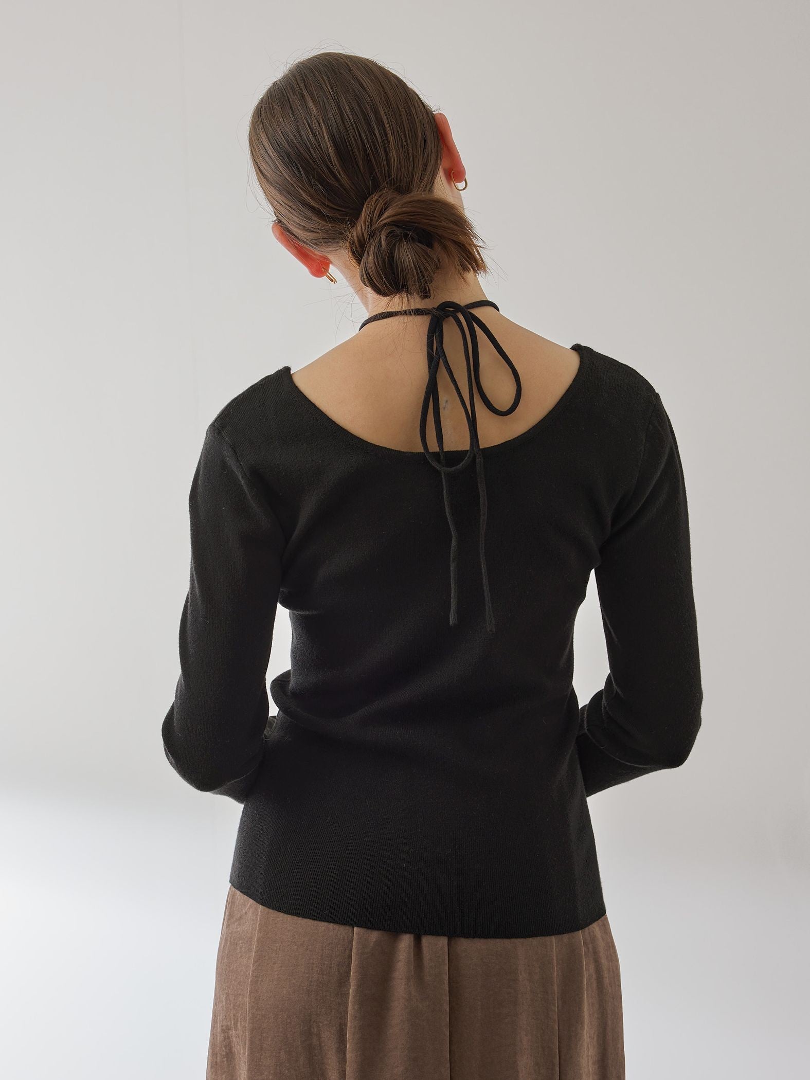 ストリング付バレエネックリブニット≪手洗い可能≫