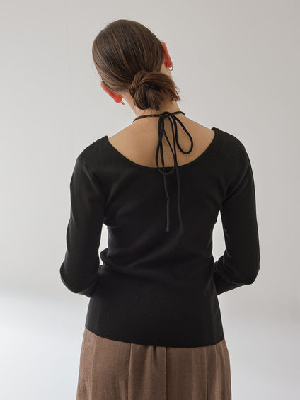 ストリング付バレエネックリブニット≪手洗い可能≫