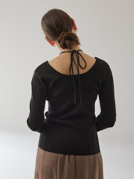 ストリング付バレエネックリブニット≪手洗い可能≫