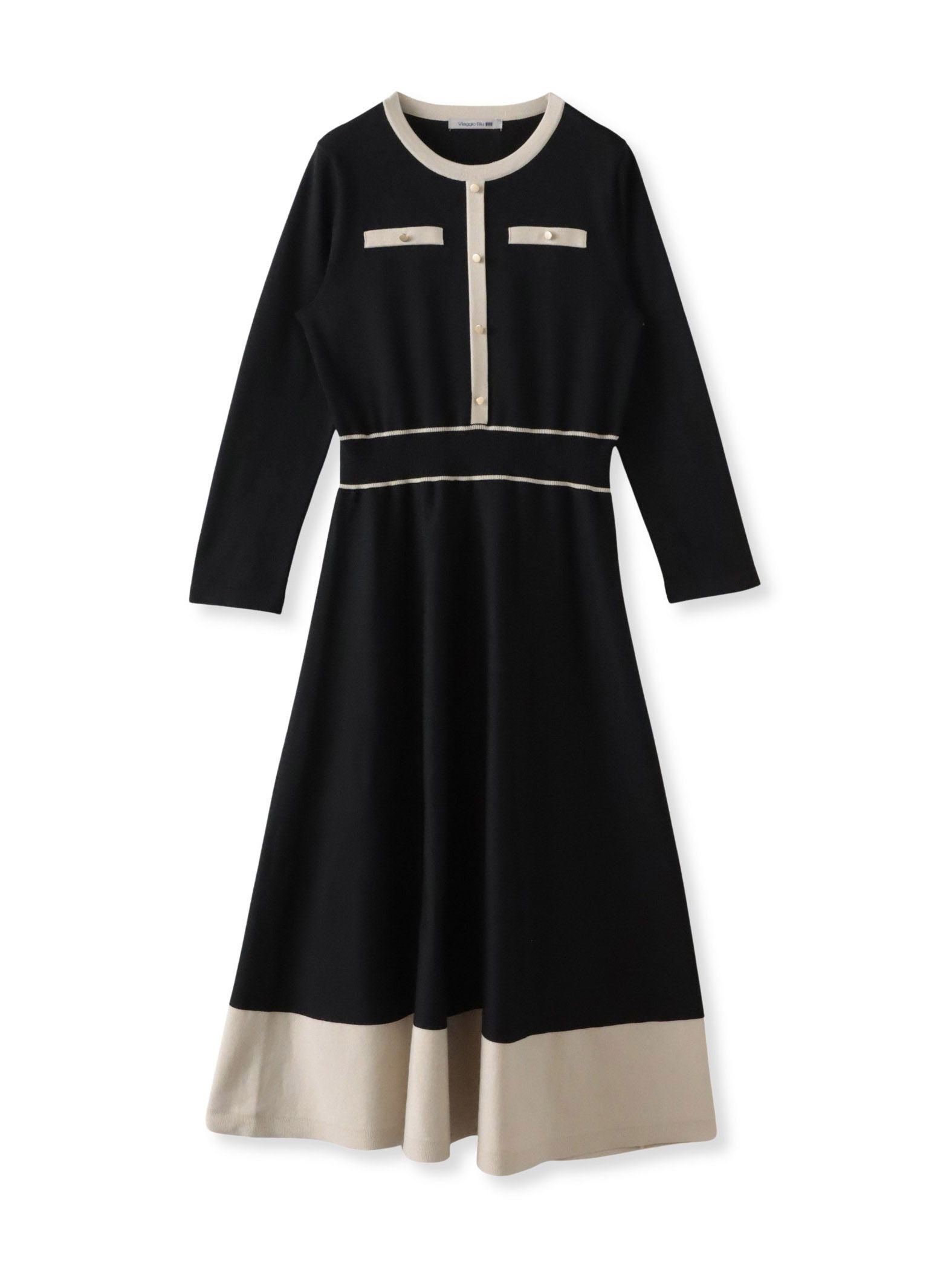 バイカラーニットワンピース