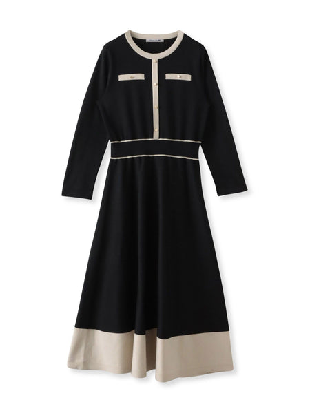 バイカラーニットワンピース