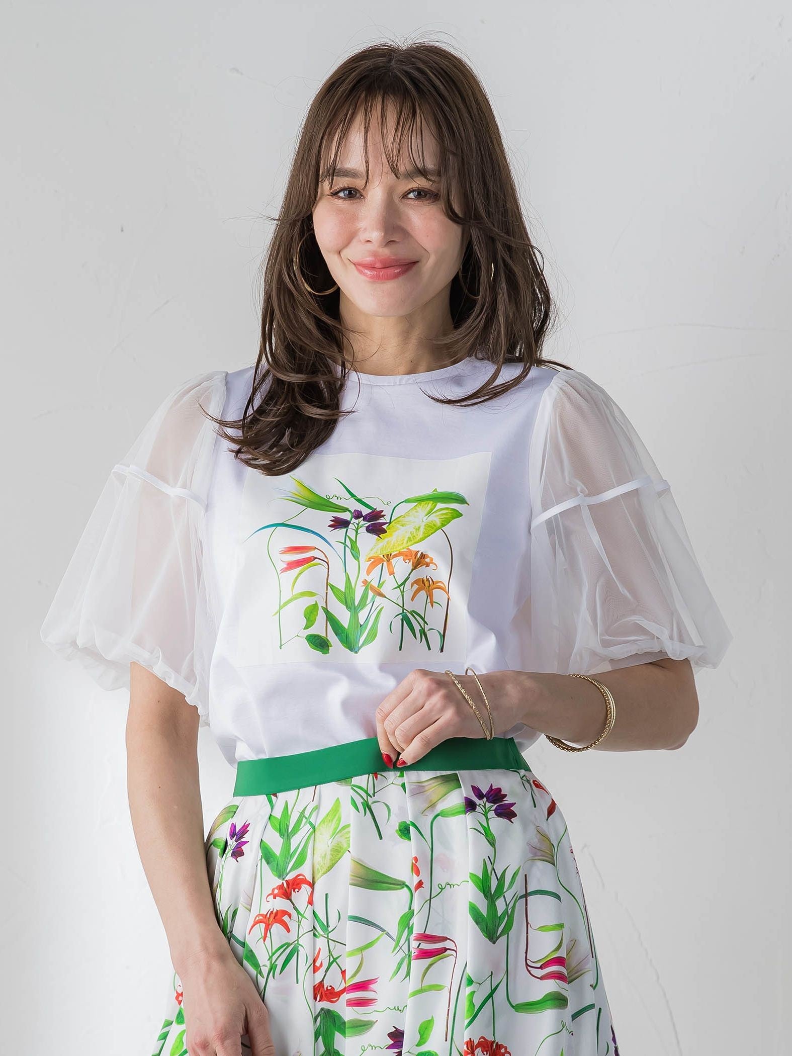 【KEITA KAWASAKI × Viaggio Bluコラボ】袖チュールプリントTシャツ