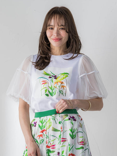 【KEITA KAWASAKI × Viaggio Bluコラボ】袖チュールプリントTシャツ