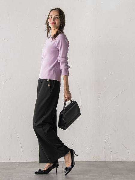 【新色追加】キラキラボタンワイドパンツ≪手洗い可能≫