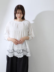 前後2WAYレースシャーリングブラウス