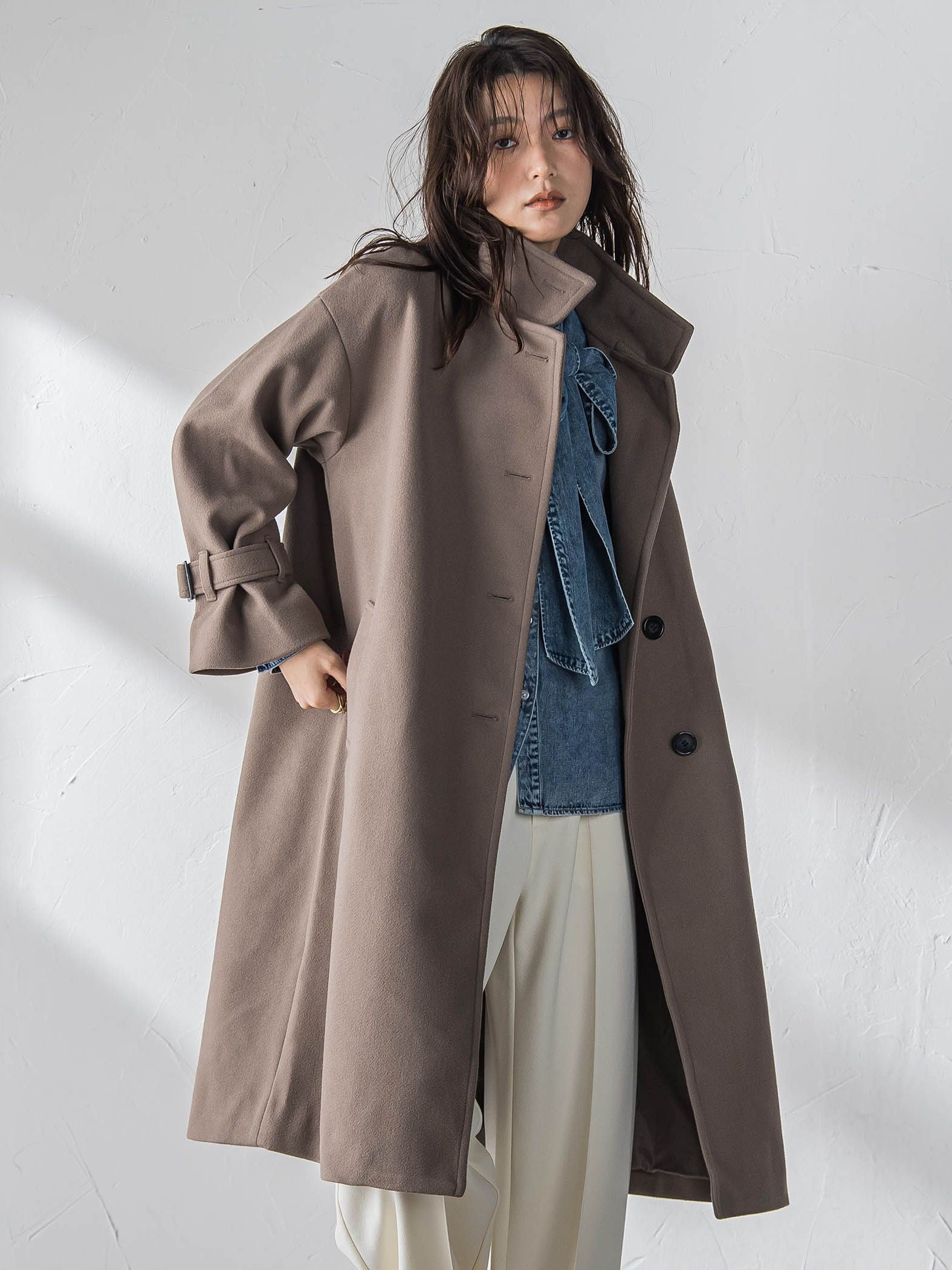 フェイクウールスタンドカラーコート