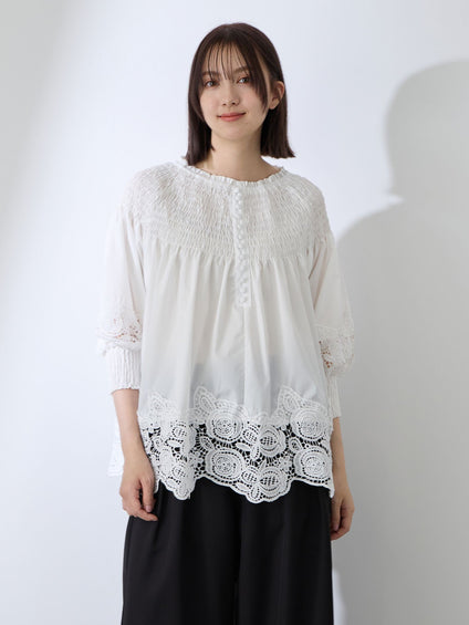 前後2WAYレースシャーリングブラウス