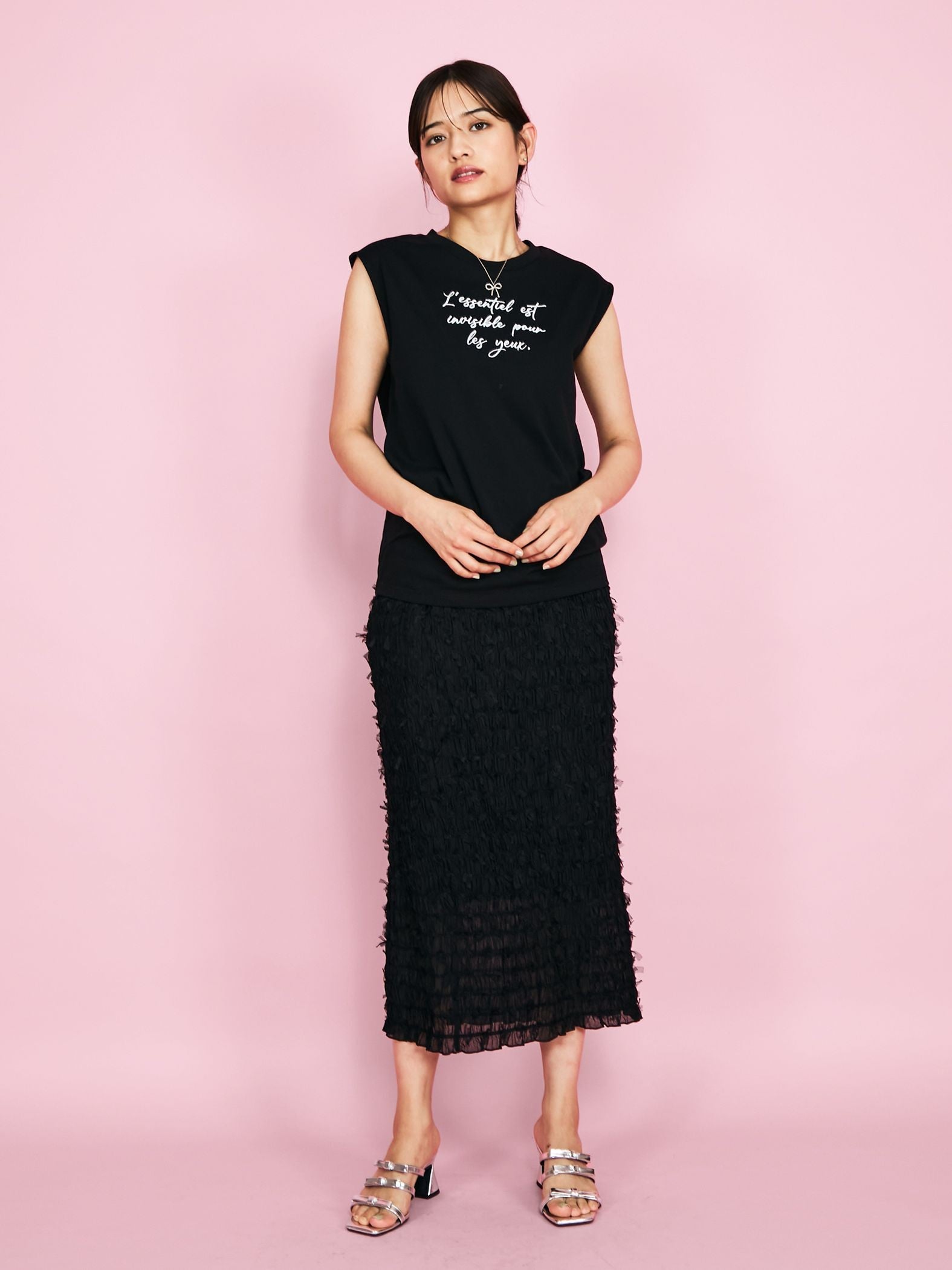 シャーリングシフォンタイトスカート≪手洗い可能≫