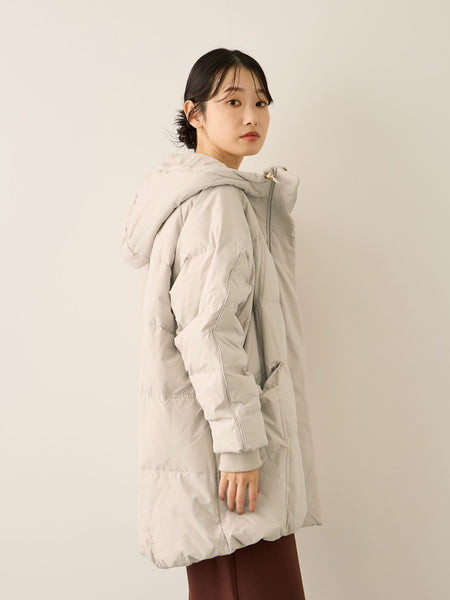 ストレッチフードピュアダウンミドルコート