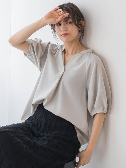 タンブラーブッチャーキーネックブラウス≪手洗い可能≫