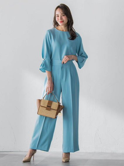 サスペンダー付きダブルサテンパンツ