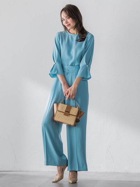 サスペンダー付きダブルサテンパンツ