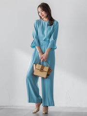 サスペンダー付きダブルサテンパンツ