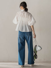 【WEB限定】シャーリングパフスリーブブラウス