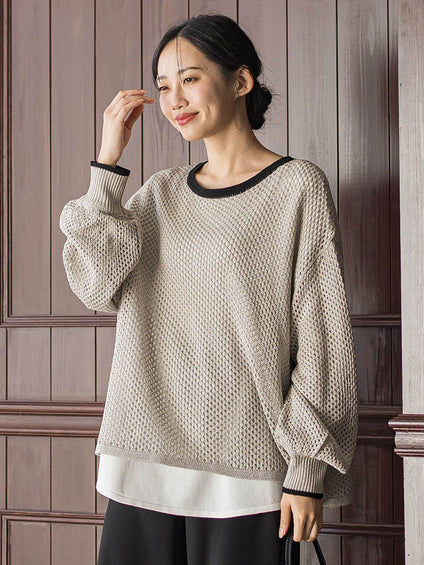 メッシュ柄レイヤードニット≪手洗い可能≫