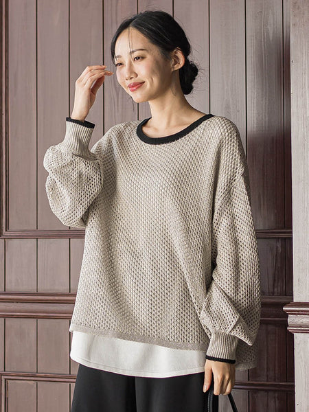 メッシュ柄レイヤードニット≪手洗い可能≫
