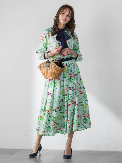 【KEITA KAWASAKI × Viaggio Bluコラボ】リリープリントスカート