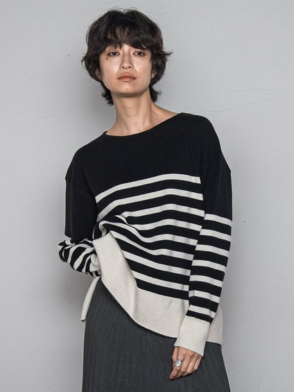 【ふわもち】ボーダーニット≪洗濯機で洗える≫