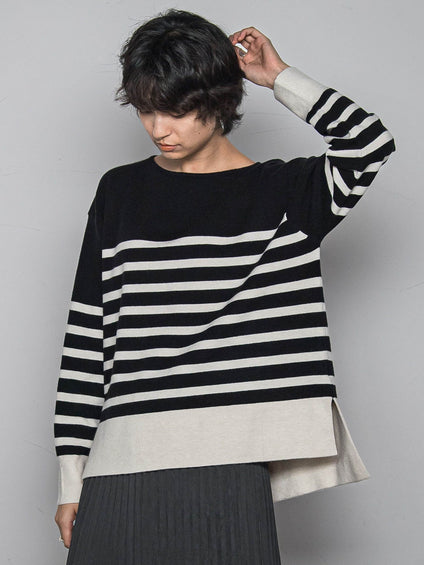 【ふわもち】ボーダーニット≪洗濯機で洗える≫