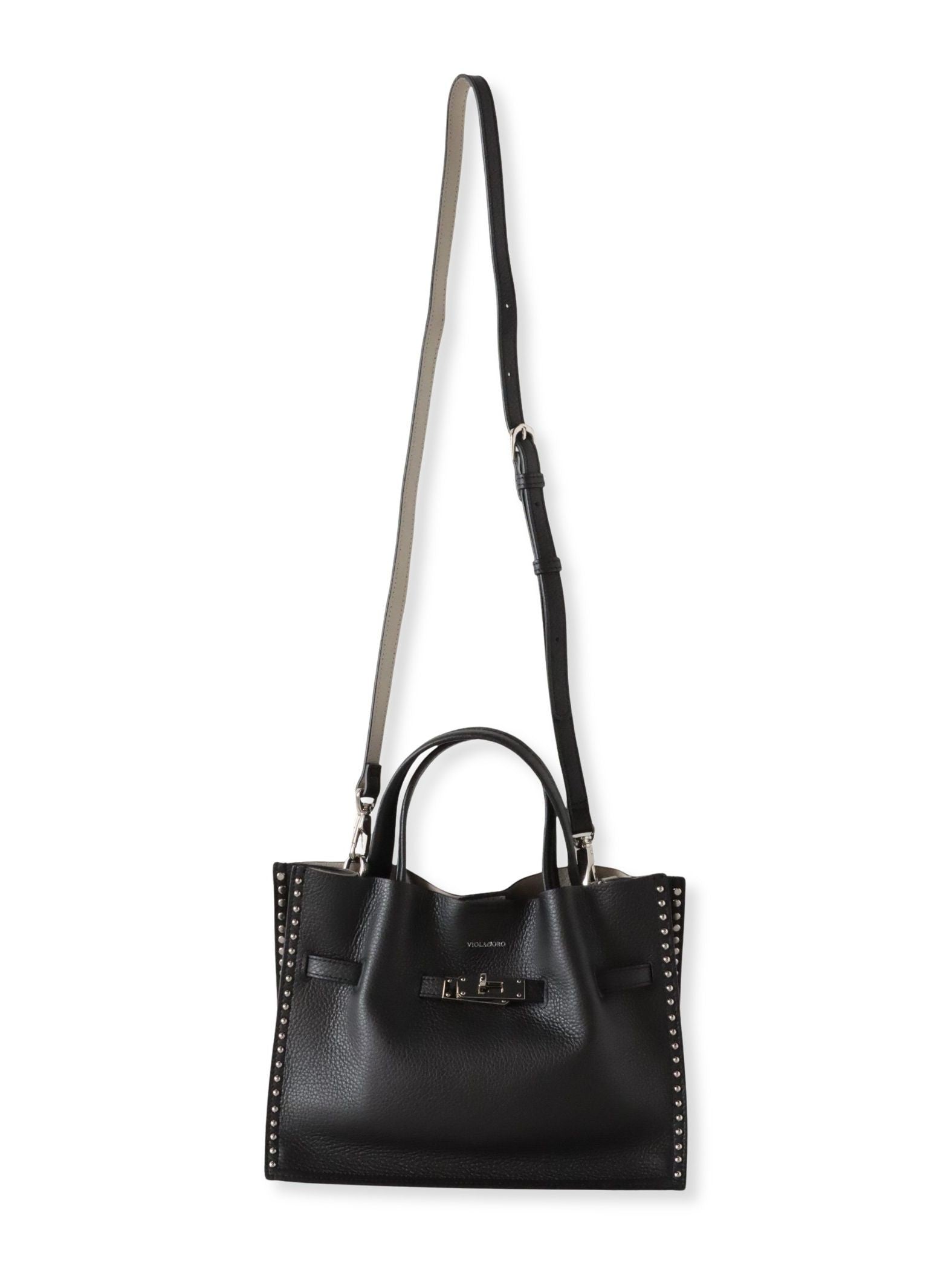 【VIOLAd'ORO】スタッズ付きWフェイスレザートートバッグ