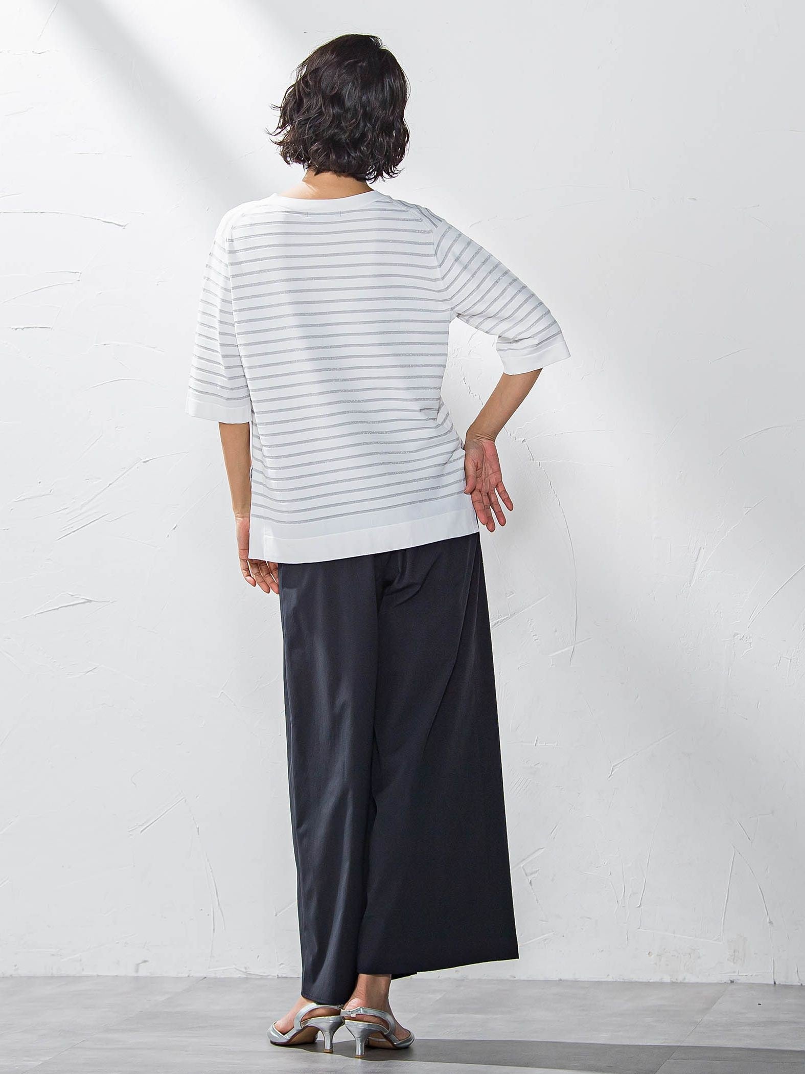 Tシャツ風ボーダーニットプルオーバー≪手洗い可能≫