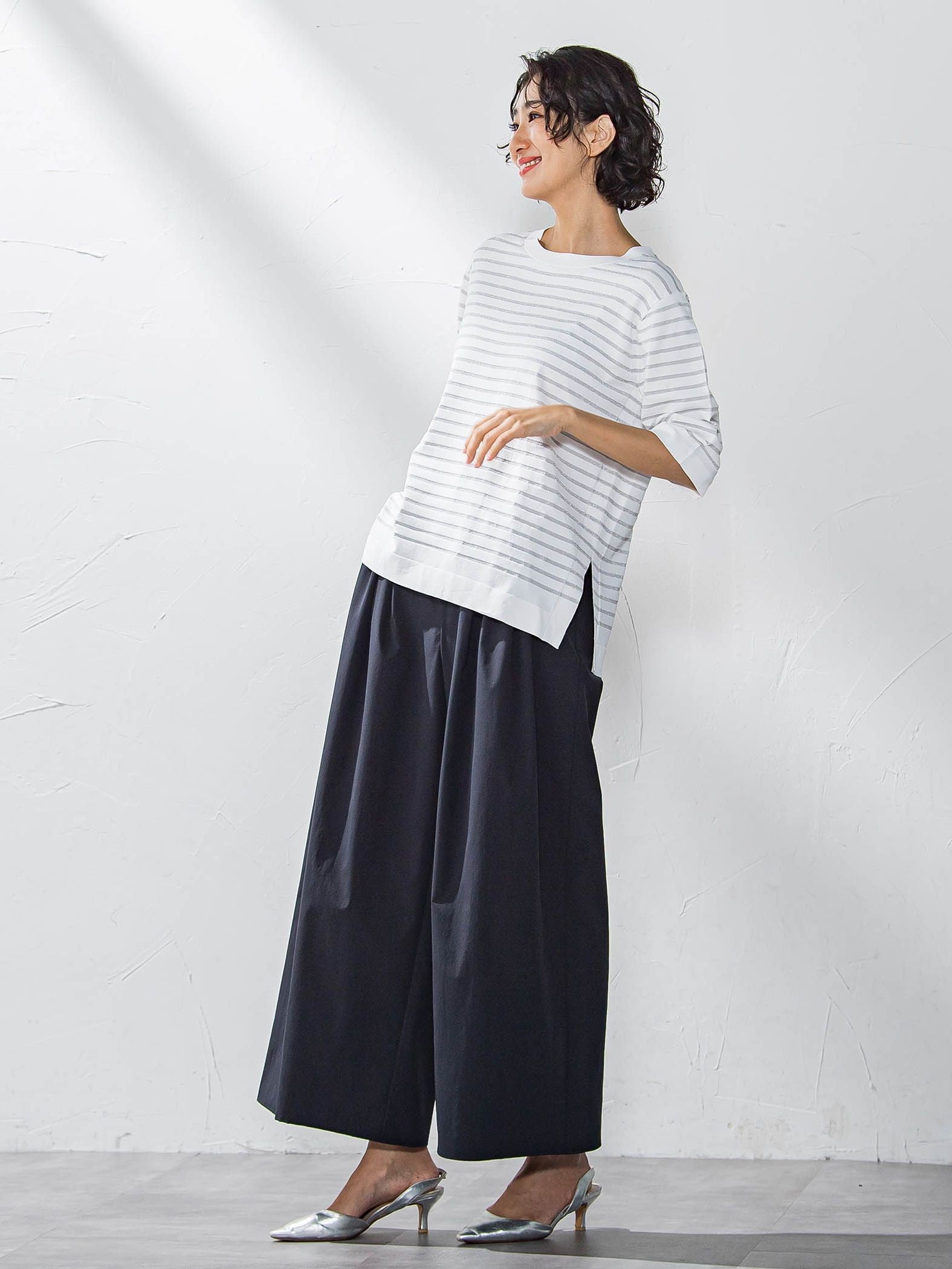 Tシャツ風ボーダーニットプルオーバー≪手洗い可能≫