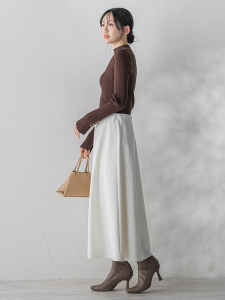 【新色追加】袖ボタンランダムリブニット≪手洗い可能≫