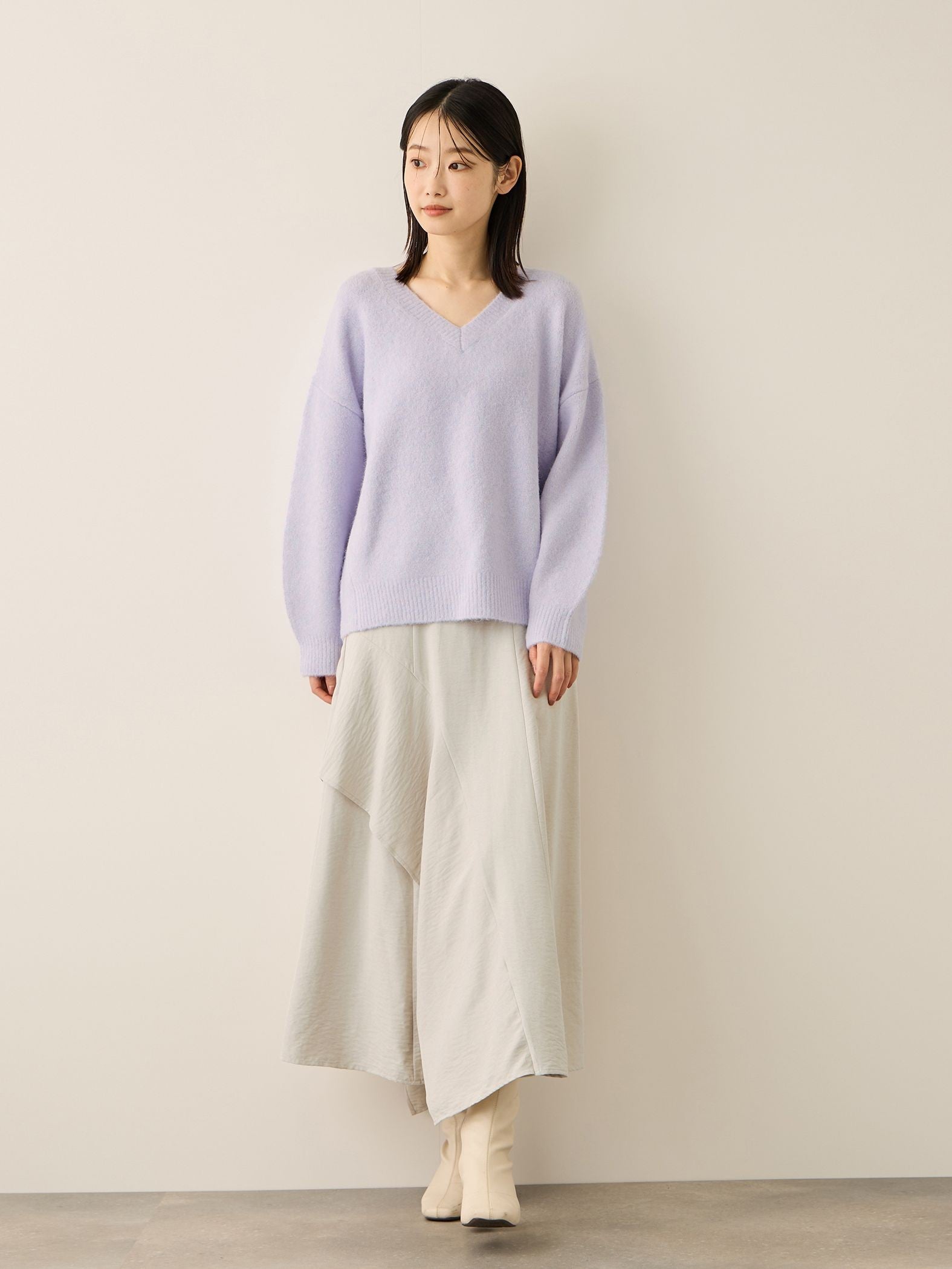 ウール混Vネックニットプルオーバー≪手洗い可能≫