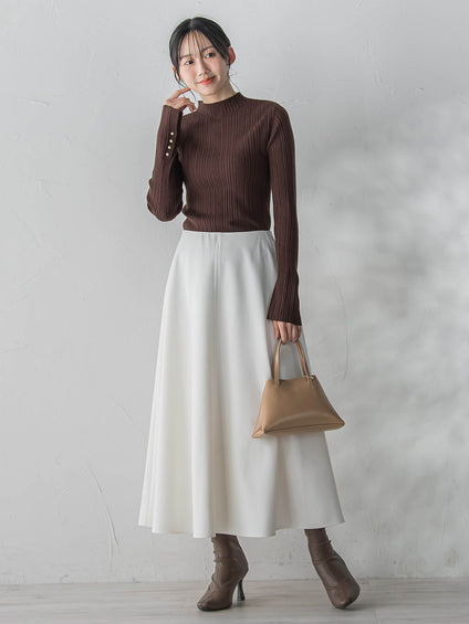 【新色追加】袖ボタンランダムリブニット≪手洗い可能≫