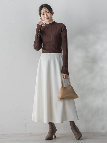 【新色追加】袖ボタンランダムリブニット≪手洗い可能≫