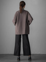 ノーカラーウールリバーコート