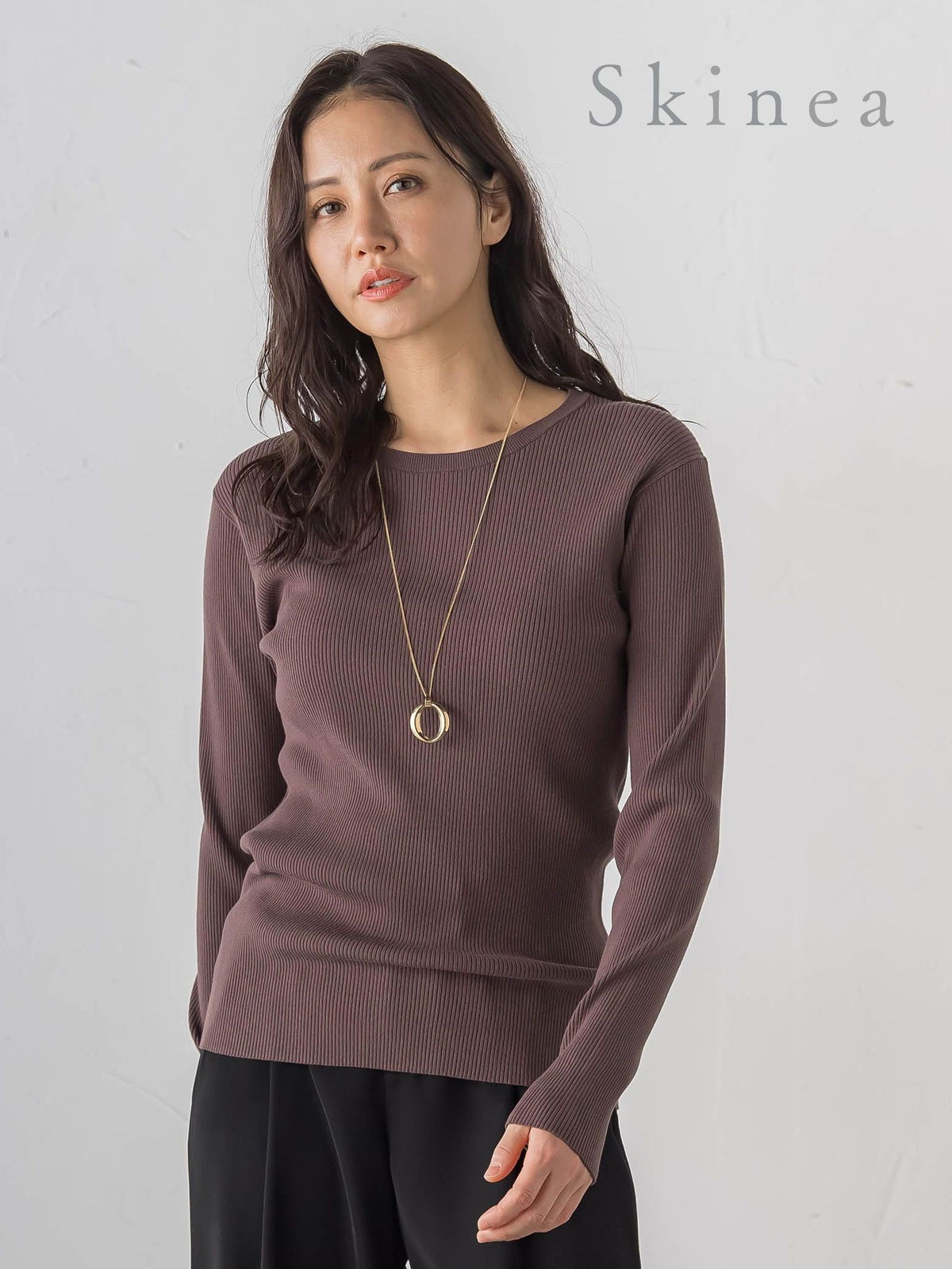 【Skinea】≪着るスキンケア≫リブクルーネックニット