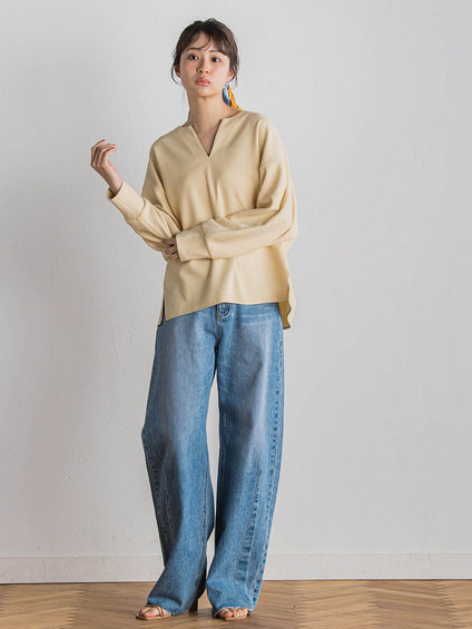 カーブデニムパンツ≪洗濯機で洗える≫
