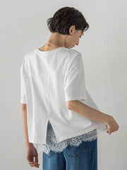 裾レース切り替えTシャツ