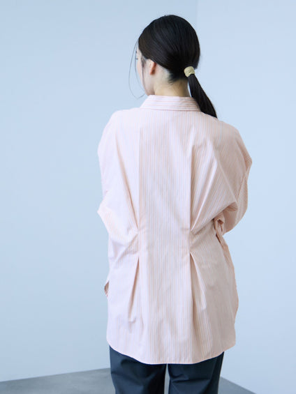 《きちんと映え》ストライプウエストタックシャツ