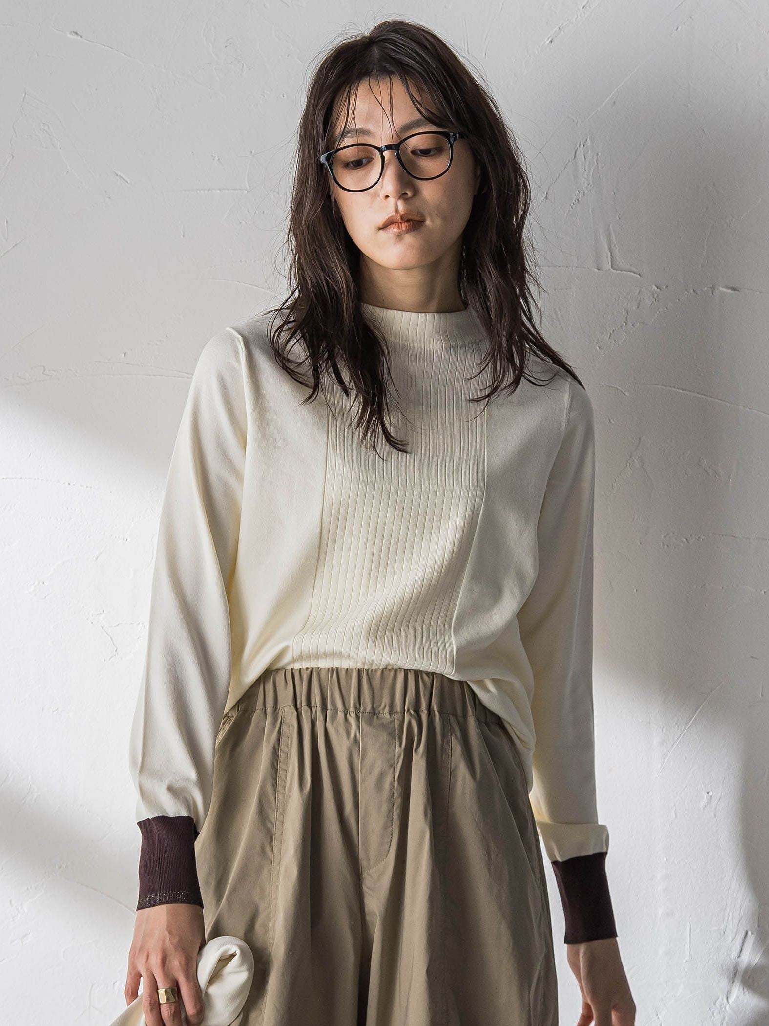 【新色追加】ボトルネック配色ニットプルオーバー≪手洗い可能≫