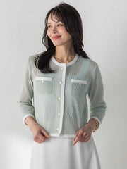 メッシュスパンコールニットカーディガン