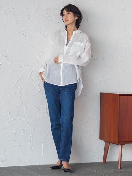 【大きいサイズ/新色追加】“洗える麻”トーンアップシャツ