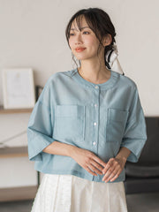 【WEB限定】シアーサテンバンドカラーブラウス