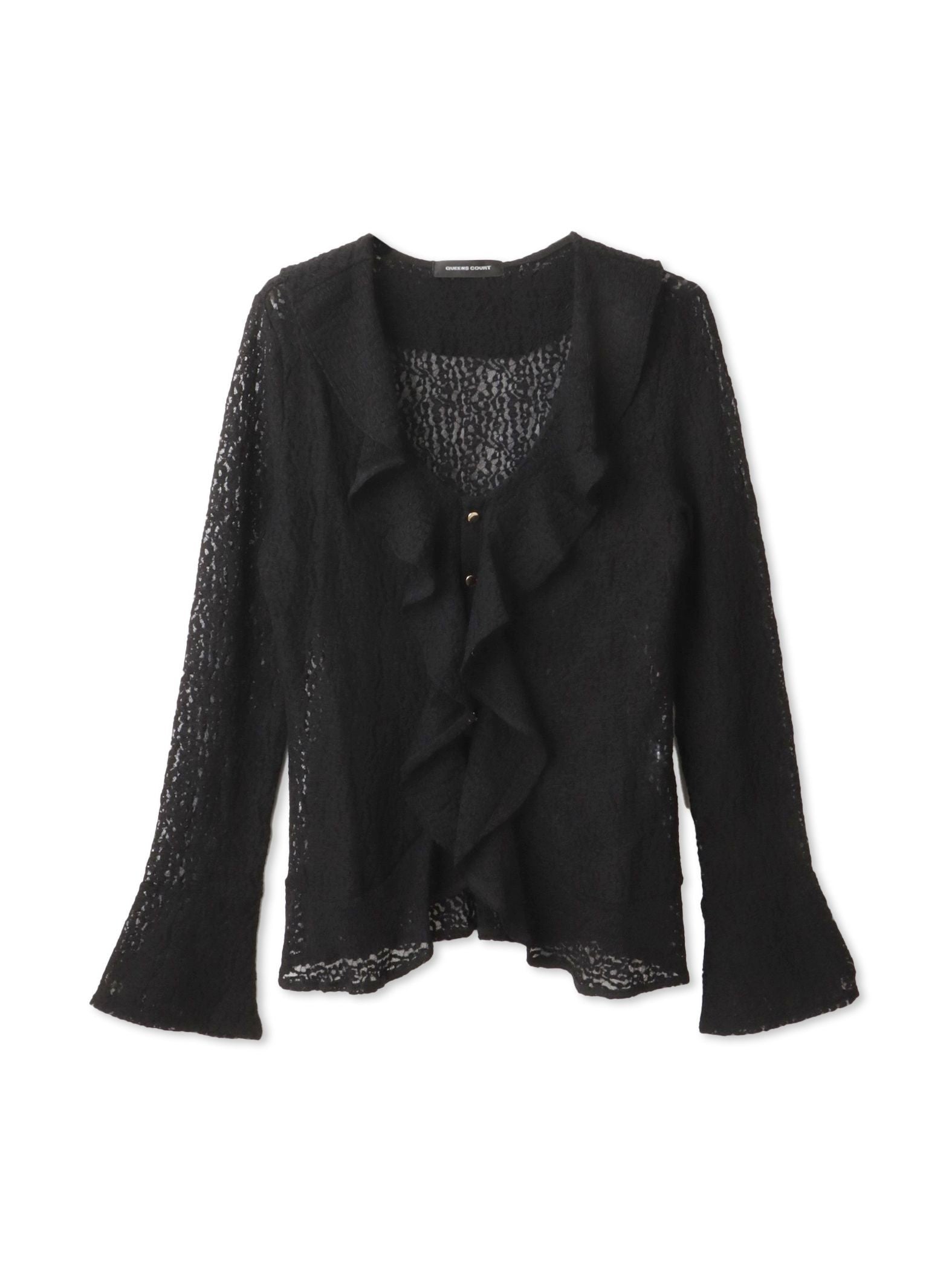 ストレッチレースラッフルカラートップス