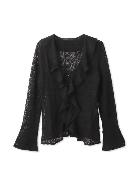 ストレッチレースラッフルカラートップス