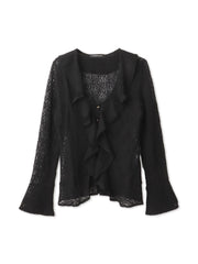 ストレッチレースラッフルカラートップス